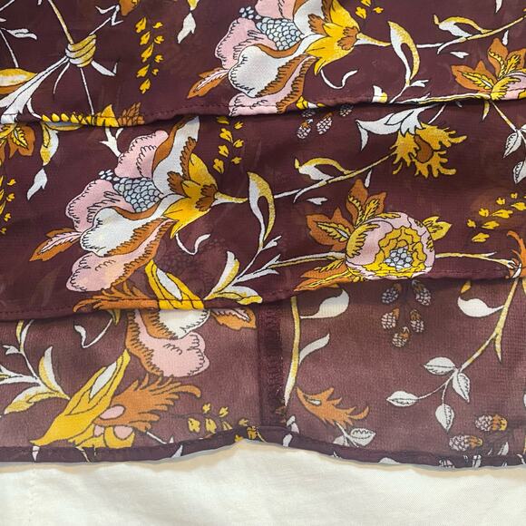 Lane Bryant Tank 22 Burgundy Yellow Floral Ruffle Layered Sheer - Picture 10 of 12